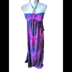 👗💜Paradise ContourSz M Empire Waist Padded Top Maxi Ring Detail Bead Neck Tie